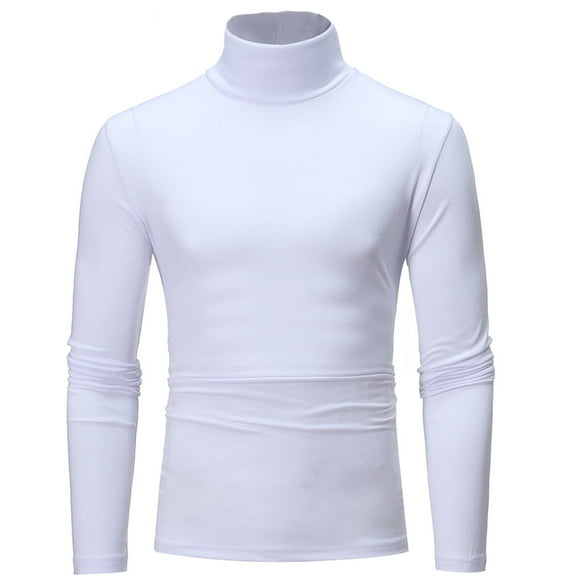 Ierhent Gold Turtleneck Shirt Men Neck Cotton Long Sleeve Undershirts Slim Fit Tight Thermal T Shirts Turtle Neck Basics Regular Fit Sweater(White,M)