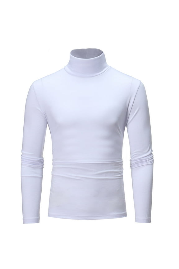 Gold Turtleneck Shirt Men Neck Cotton Long Sleeve Undershirts Slim Fit Tight Thermal T Shirts Turtle Neck Basics Regular Fit Sweater(White,M)