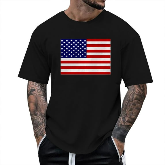 Ierhent Independence Day Shirt Men's 4th of July Shirt American Flag Short Sleeve T-Shirt Black,3XL