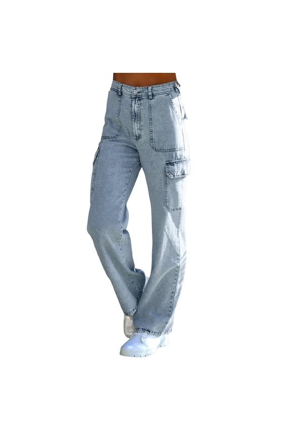 Jeans Woman Women's Hem Straight Leg Jeans(Blue,L)