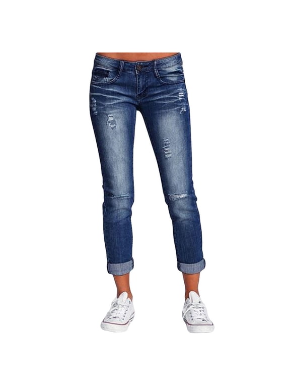 Jeans for Women Women's Totally Shaping Pull-on Skinny Jeans(Dark Blue,L)
