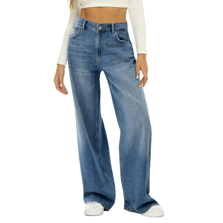 Ierhent Jeans with Tummy Control for Women Flare Jeans for Women Ladies Elastic Pull On Skinny Flared Bootcut Denim Jeggings Blue L