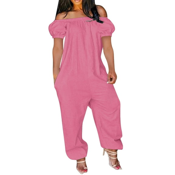 Ierhent Jumpsuits for Women Plus Size Women's Casual Summer Loose Jumpsuits Sleeveless Tank V Neck Wide Leg Long Pant Rompers Baggy Jumper with Pockets(Pink,XXL)