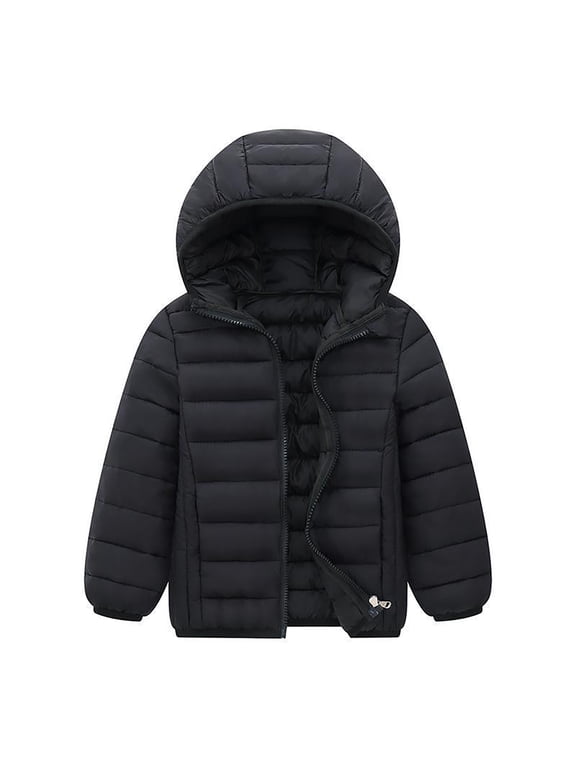 Kid Big Boys Winter Coats & Jackets,Kids Lightweight Padded Hooded Puffer Autumn and Winter Coat(Black,11-12 Years)