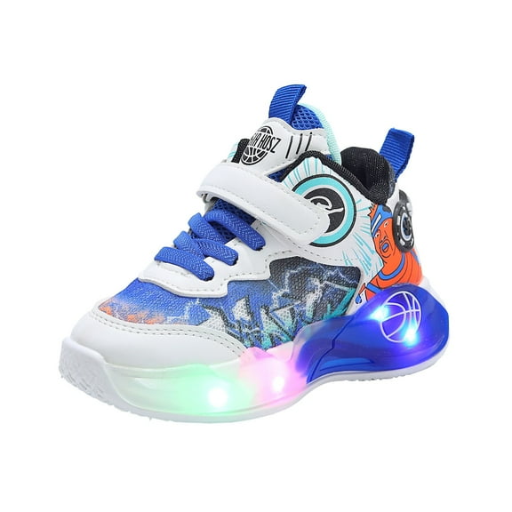 Ierhent Kids Light Up Shoes Toddler Boys Girls LED Luminous Running Trainers Cartoon Mesh Breathable Sports and Walking Sneaker(Blue,2-2.5 Years)
