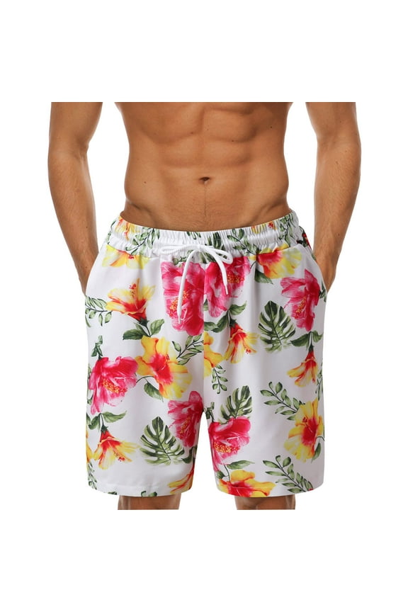 Man Swim Trunks Mens Swim Trunks 10 Inch Inseam Board Shorts with Compression Liner Swimsuit Bathing Suit Quick Dry Cargo Pocket White,2XL