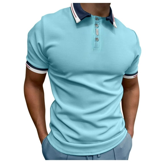 Ierhent Men Polo Shirts Men's Moisture-Wicking Polo Shirt(Light Blue,XL)
