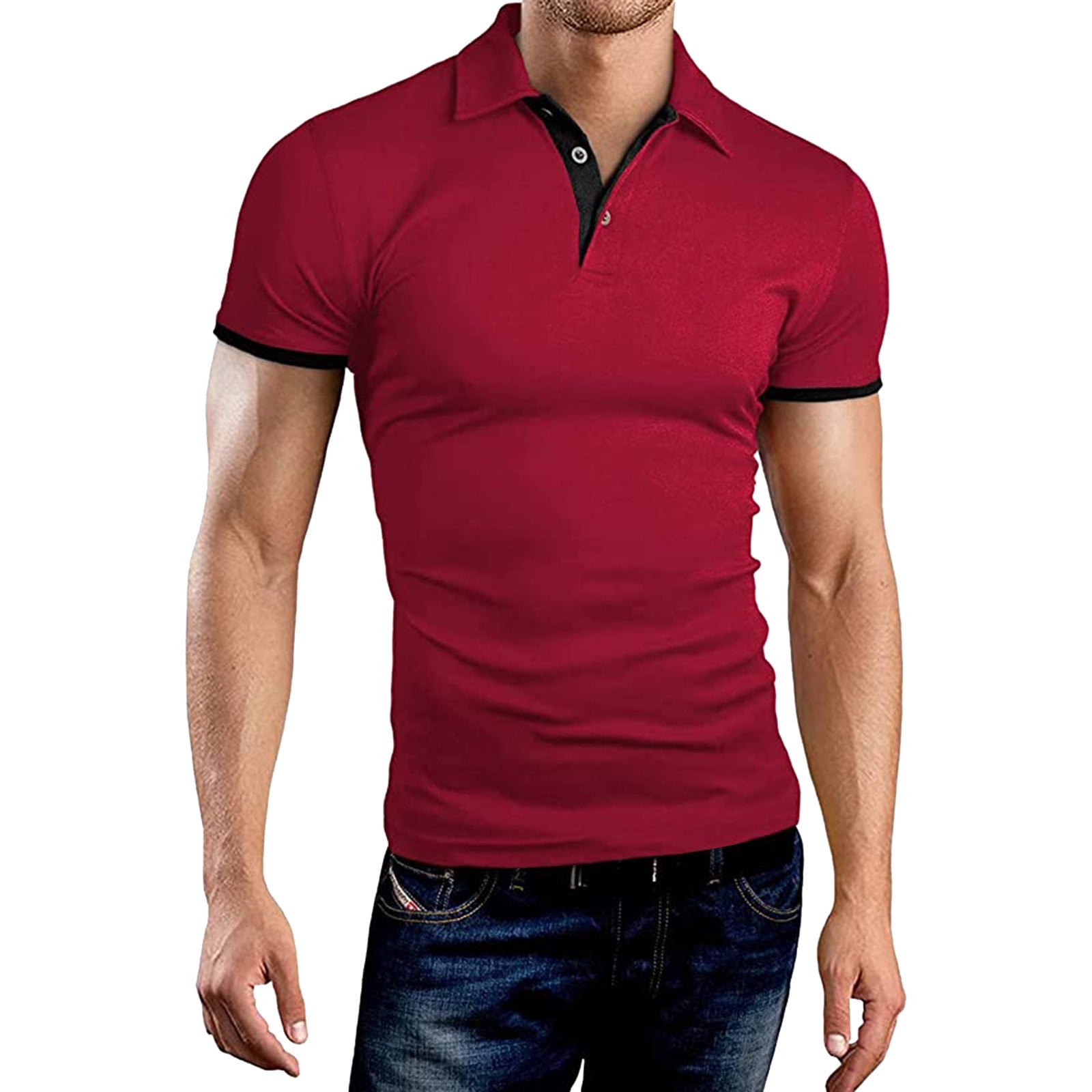 Ierhent Men Polo Shirts Men's Short Sleeve Slim Polo Shirt(Wine,3XL ...