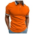 thumbnail image 1 of Ierhent Men Polo Shirts Men's short-sleeved polo shirt classic solid color casual stretch T-shirt polo(Orange,L), 1 of 5