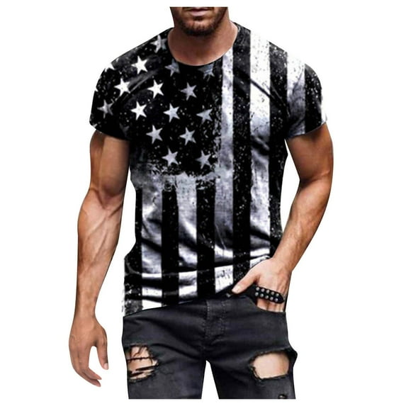 Ierhent Men's Independence Day Shirt Men's USA Flag Distressed Graphic T-shirt Tops 4th of July Independence Day Dark Gray,XL