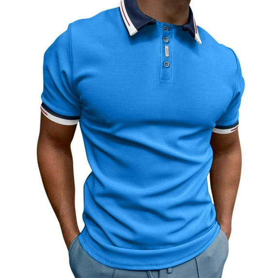 Ierhent Men's Polo Shirts Men's Polo Shirt Casual Knit Short Sleeve Polo T Shirt Classic Fit Shirts(Blue,3XL)