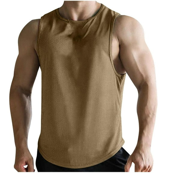 Ierhent Men's Tank Top Men's Essentials Top Pack, Midweight Cotton Tanks, Sleeveless Shirts(Khaki,XXL)