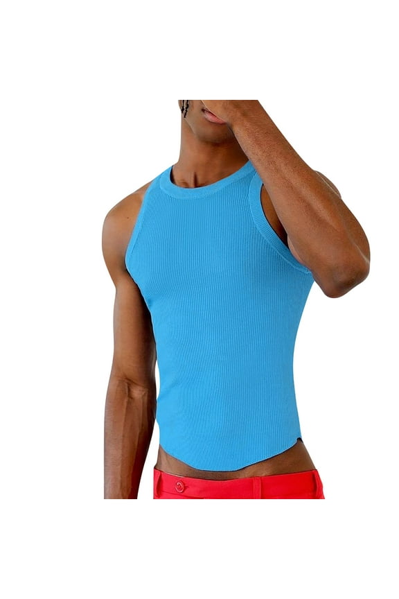 Men's Undershirts Men's Cotton Sleeveless T Shirts, Breathable & Moisture Wicking with Odor Control Blue,XL