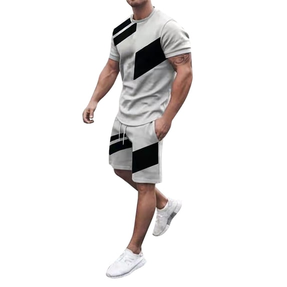 Ierhent Mens 2 Piece Outfits Mens 3 Piece Short Sets Outfits Classic Track Suits Summer Casual T Shirts Short Sleeve Drawstring Elastic Waist Beach Shorts with Pockets(Grey,L)