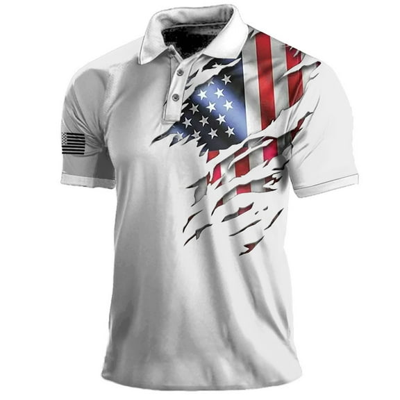 Ierhent Mens American Flag Shirt Mens Golf Polo Shirts Short Sleeve Performance Moisture Wicking Casual Print Funny Golf Polo Shirts for Men White,L