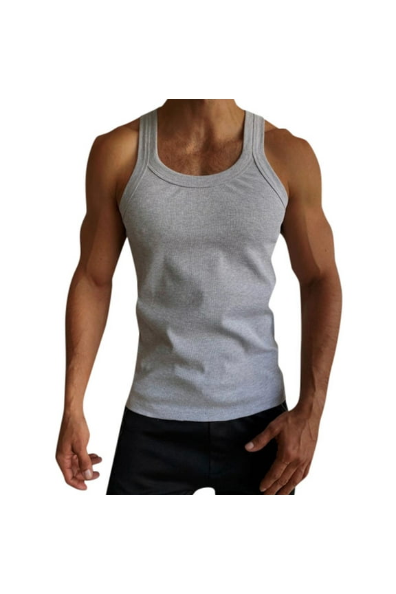 Mens Big And Tall Vests Outerwear Men's Cotton Sleeveless T Shirts, Breathable & Moisture Wicking with Odor Control Grey,M