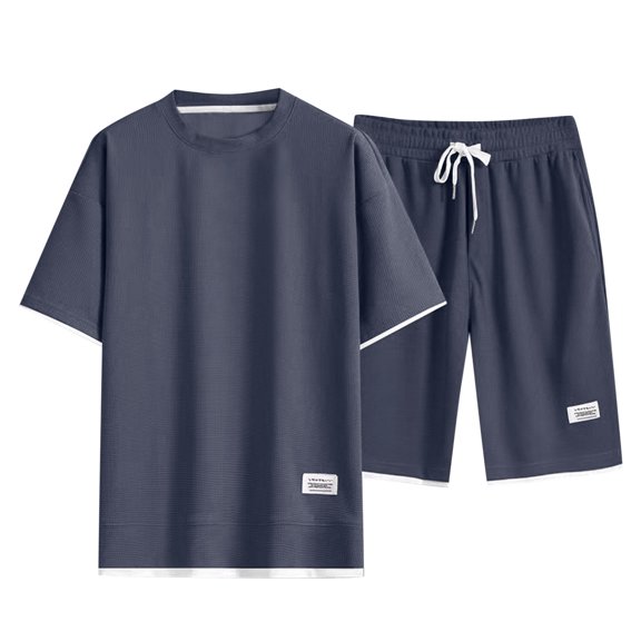 Ierhent Mens Outfits Men's Short Sets 3 Piece Outfits Fashion Summer Tracksuit Casual Shirt Shorts Loose Fit Athletic Sports Sweatsuit(Grey,M)