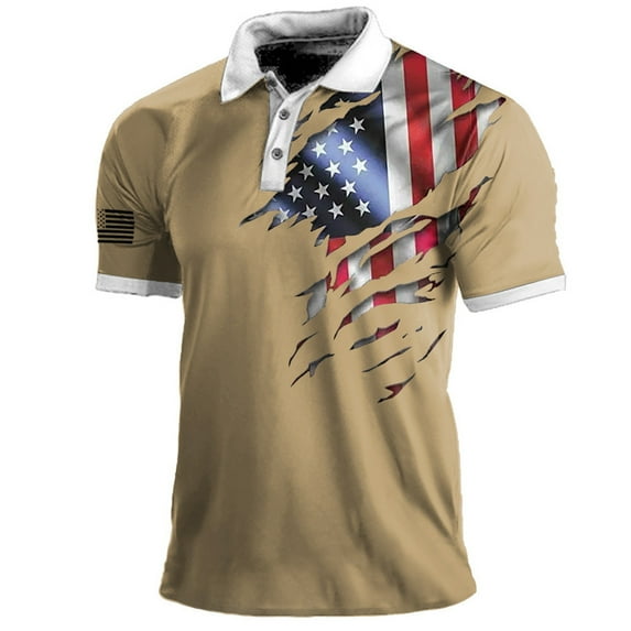 Ierhent Mens Patriotic T-Shirts Golf Shirts for Men Funny: Hawaiian Golf Polo Shirt Khaki,L