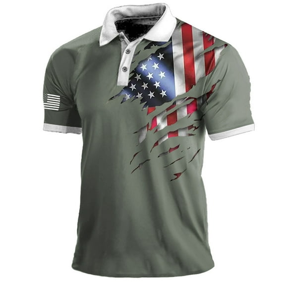 Ierhent Mens Patriotic T-Shirts Men's Short Sleeve Cotton Pique Color Block Polo Shirt Light Green,XL