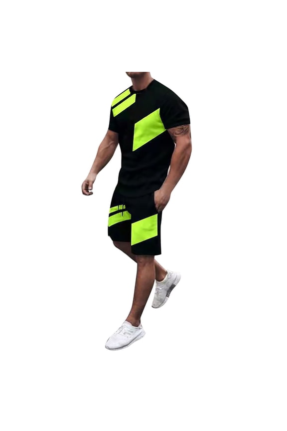 Mens Short Sets 2 Piece Outfits Men's Short Sets 3 Piece Outfits Fashion Summer Tracksuit Casual Shirt Shorts Loose Fit Athletic Sports Sweatsuit(AG,L)