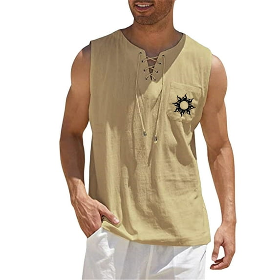 Ierhent Mens Tanktop Men's A-Shirts Tight Fit Tank Tops Cotton Spandex Undershirts Khaki,M
