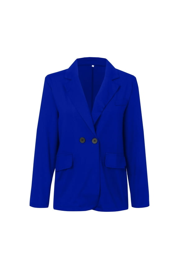 Oversized Blazers for Women Women's Casual Work Office Dressy Double Notch Lapel Sharp Shoulder Pad Single Button Peplum Comfy Blazer(Blue,XL)