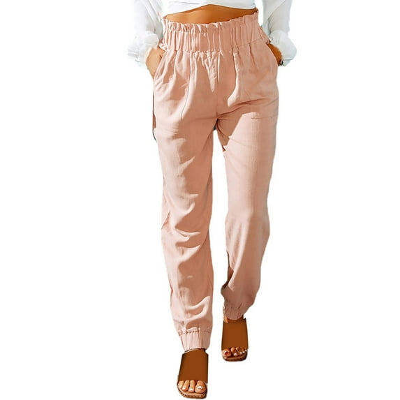 Ierhent Pants Plus Size Women High Waist Loose Trouser Work Casual Business Pants(Pink,S)