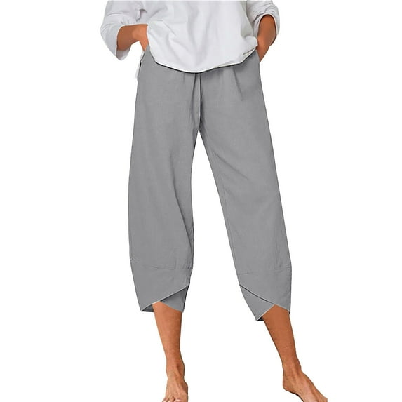 Ierhent Pants Plus Size Women High Waist Pants Women Trousers Casual Baggy Elastic Waist Wide Leg Pants(Grey,M)