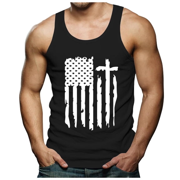 Ierhent Patriotic Tank Tops for Men Men's Basic Sleeveless T Shirts Casual Active Hipster Tank Top(X-Black,M)