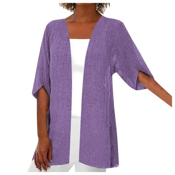 Ierhent Plus Size Women Cardigan Womens Crochet Summer Cardigan Shrug 2027 Lightweight Open Front Hollow-out Cardigan Sweater Outwear(Purple,M)