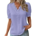 thumbnail image 1 of Ierhent Shirt for Women V Neck T Shirts for Women Floral Summer Tops Short Sleeve Shirts Casual Tunic Tops(Purple,S), 1 of 7