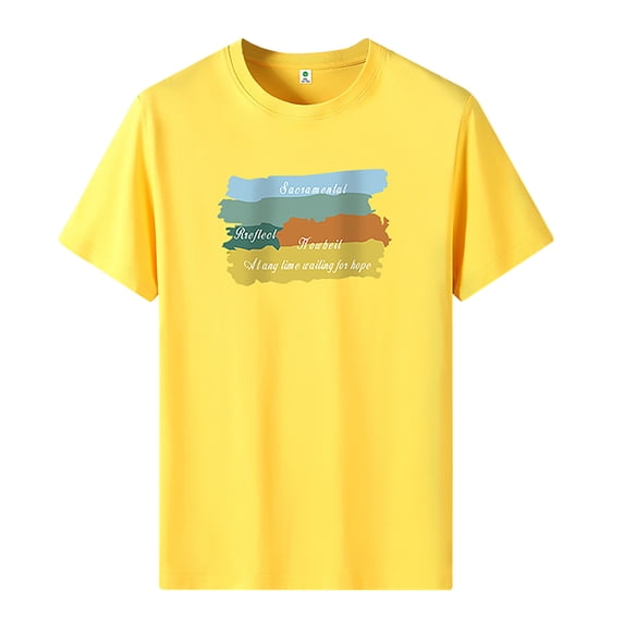 Ierhent Shirts For Men Cotton Mens Slim Fitted Casual Short-Sleeve T-Shirts Fashion Men's t Shirts top Yellow,2XL
