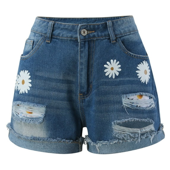 Ierhent Shorts for Women Jean Women's High-Waisted Jeans Shorts Hem Ripped Summer Denim Shorts White,L