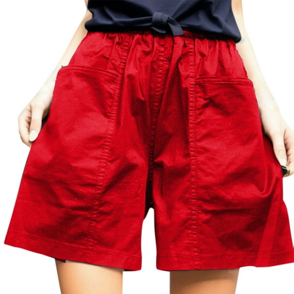 Ierhent Shorts for Women Trendy Womens Shorts High Waisted Running Shorts Pocket Sporty Shorts Gym Elastic Workout Shorts(Red,M)