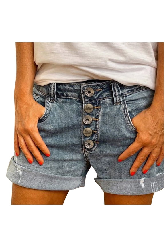 Shorts for Womens Women Casual High Waisted Denim Shorts Frayed Raw Hem Ripped Jeans Shorts Blue,S