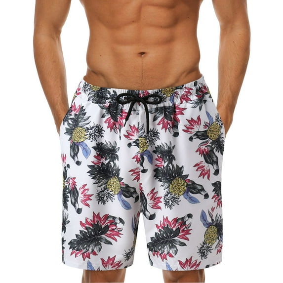 Ierhent Swim Trunks For Men Men's Swim Trunks Quick Dry Beach Shorts with Zipper Pockets and Mesh Lining White,2XL