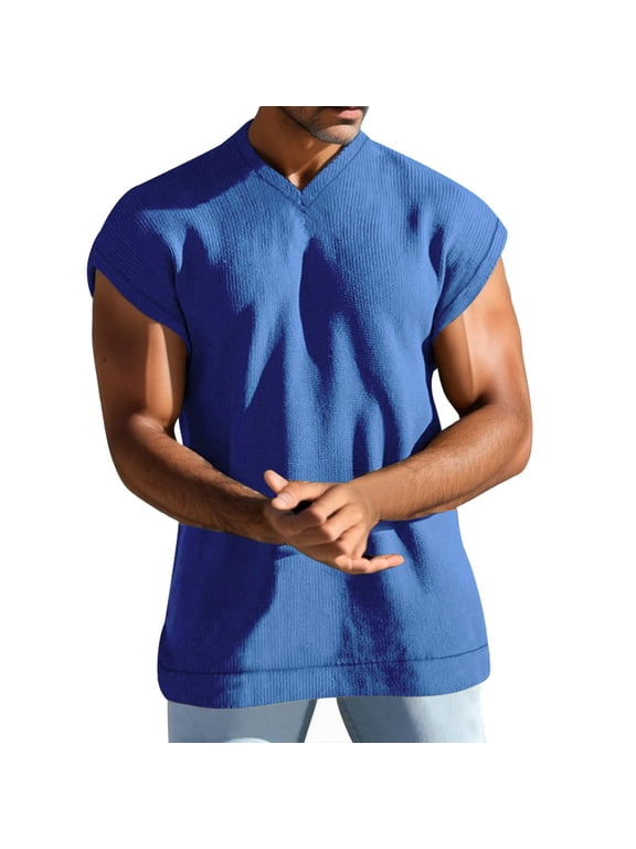 Tank Tops Men Undershirt Mens Funny Tank Tops Sleeveless Summer Sports Gym Workout T-Shirt Blue,L