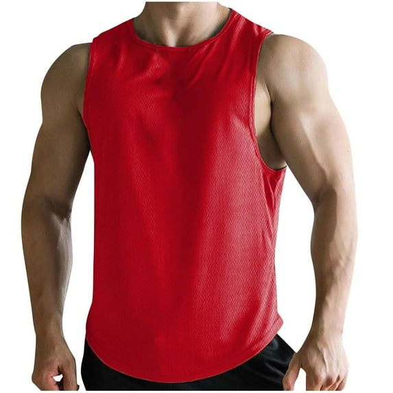 Ierhent Tank Tops for Men Men's Sleeveless Tag Free Moisture Wicking Tank A-Shirt(RD1,M)
