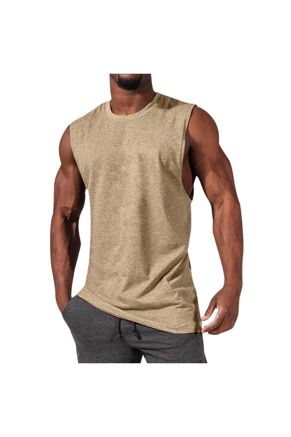 Tank Undershirts for Men Men's Essentials Top Pack, Midweight Cotton Tanks, Sleeveless Shirts Beige,XL