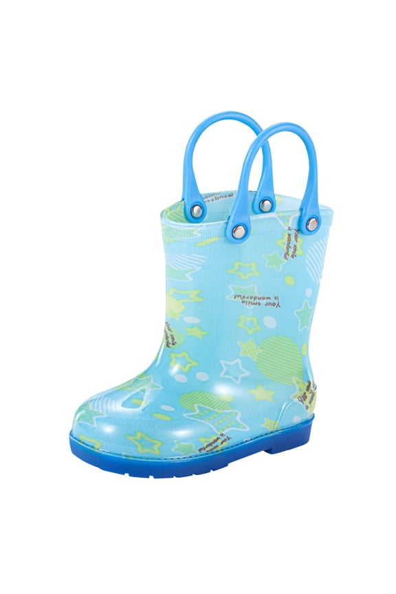 Toddler Light Up Rain Boots for Girls Boys Patterns and Glitter Waterproof Rain Boots with Handles Outdoors(Sky Blue,9.5-10 Years)