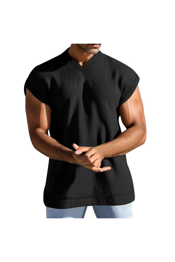 Undershirts for Men Men's Essentials Top Pack, Midweight Cotton Tanks, Sleeveless Shirts Black,L