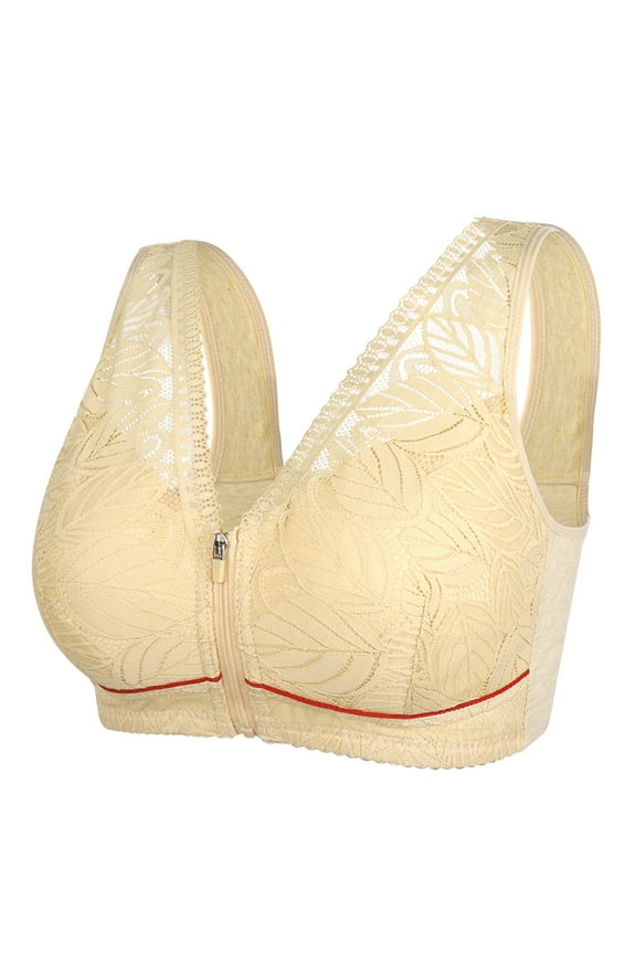 Underwire Bra Women's Front Closure Bras Posture Underwire Unlined Back Support Bra Plus Size(Yellow,52)