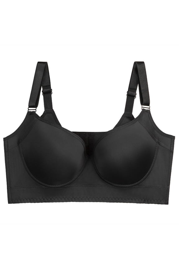 Underwire Bras Full Figure Wide Band Sides Women's Push Up Plunge 3/5 Cups Underwire Lift Up Bra(42/95C,Black)