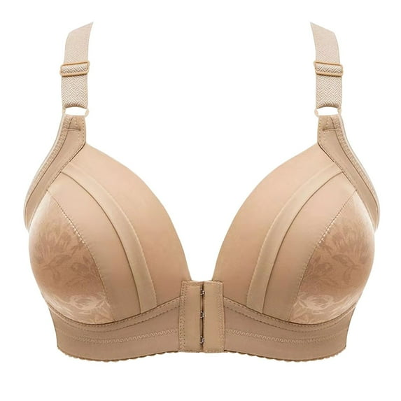 Ierhent Underwire Bras Womens Front Closure Bras wirefree Unlined Bra(Khaki,40)