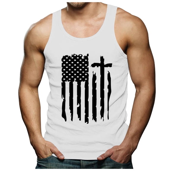 Ierhent Usa Tank Top Men Men's Stretch Cool Dry Muscle Tank Tops Athletic Crewneck Sleeveless Workout Shirts(X-White,XXL)