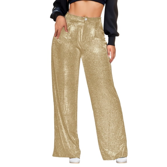 Ierhent Wide Leg Dress Pants for Women Plus Size High Waisted Work Pants for Women Business Casual Office Dress Pants Trousers with Pockets Gold,2XL