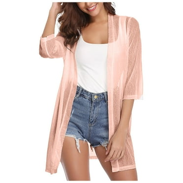 Ierhent Women Cardigan Women's 2025 Lightweight Down Long Sleeve Casual Crew Neck Soft Knit Fall Cardigan Sweater Tops(Pink,XXL)