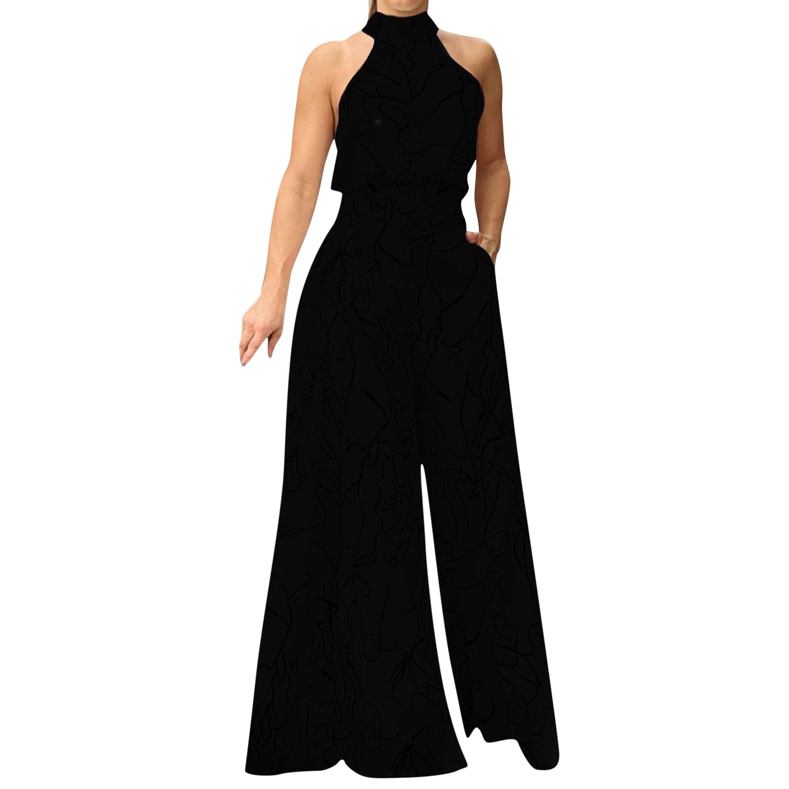 Women’s Crew Neck Sleeveless Wide-Leg Denim Jumpsuit