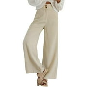 Ierhent Women Pants Casual Work Women's Cropped Scuba Lounge Pants(Beige,XXL)