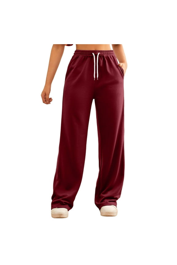 Women Pants Casual Work Women's Loose Fit Classic Lounge Pants(Red,XL)